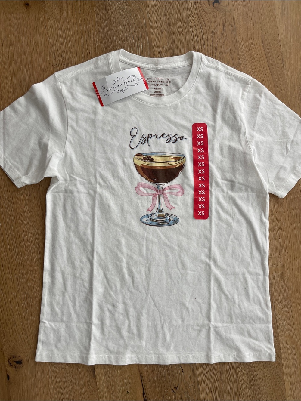 State of Mind White Tee with Brown and Light Blue Espresso Script‎
